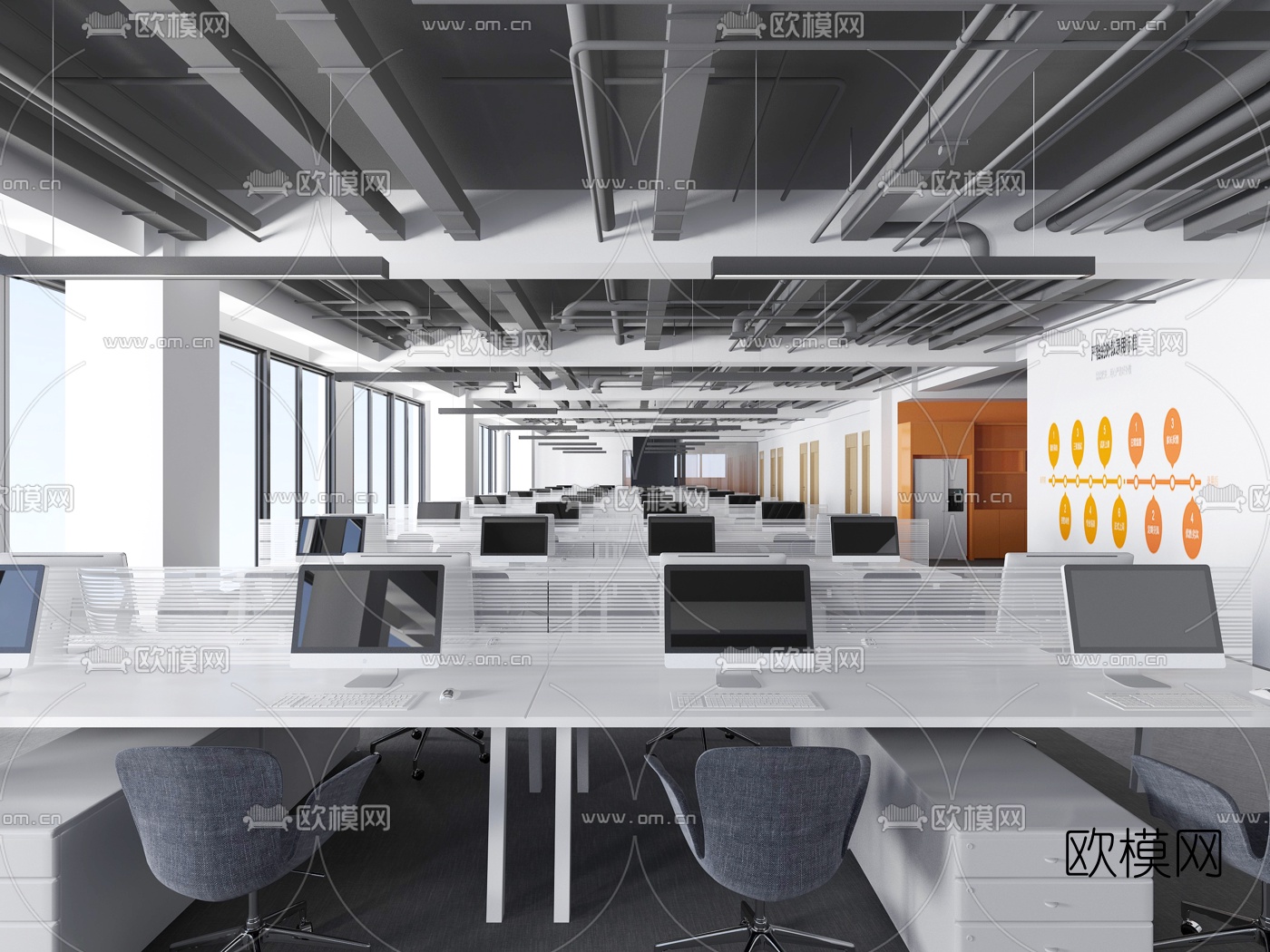 现代办公室办公区3d模型-免费3dmax模型库-欧模网