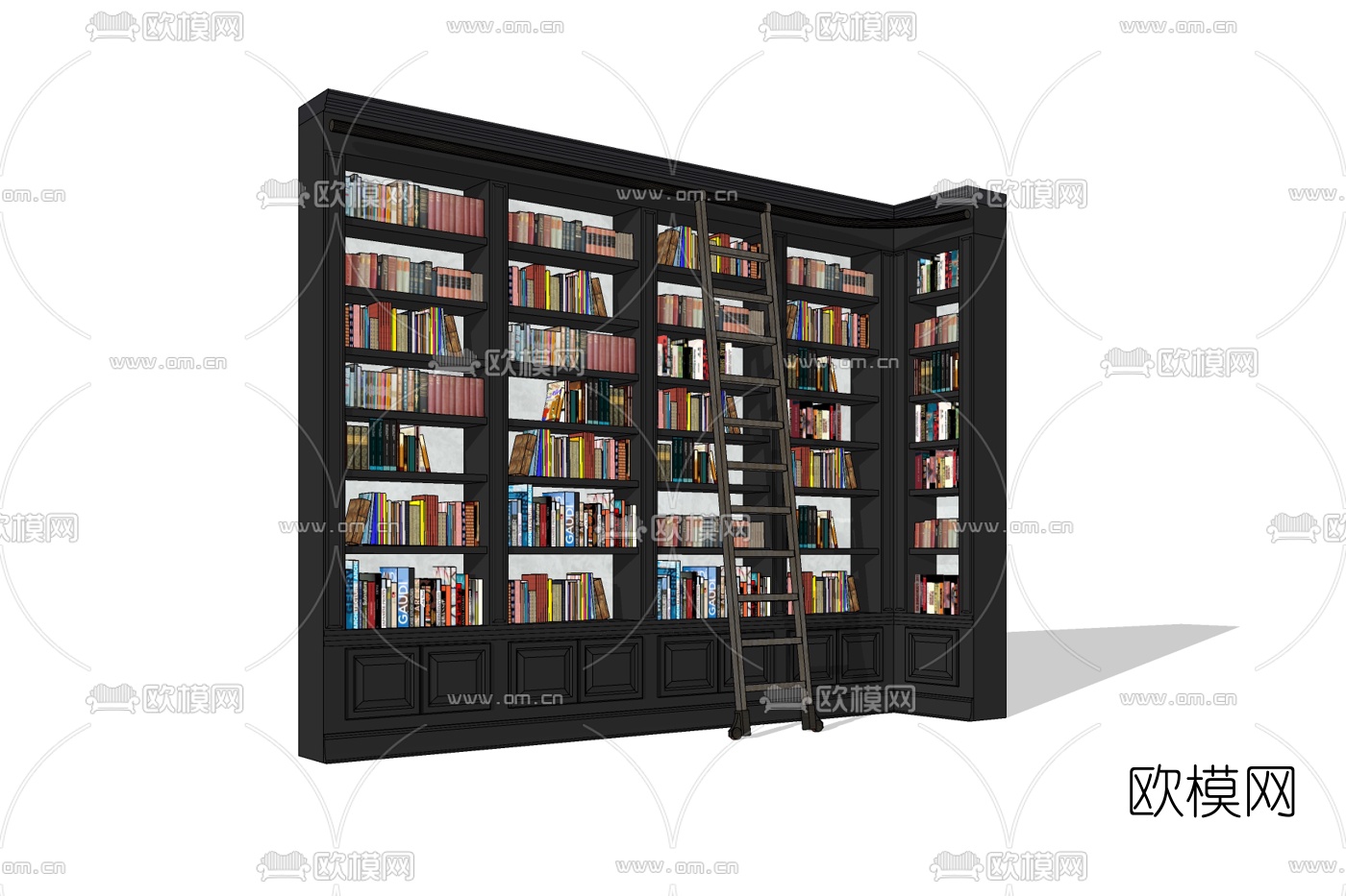 现代实木书柜免费su模型下载