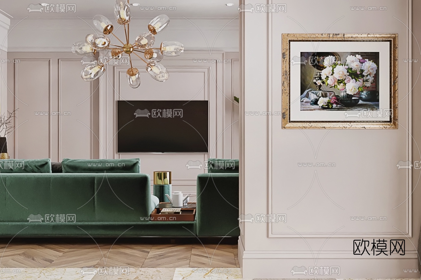 现代轻奢客厅餐厅3d模型