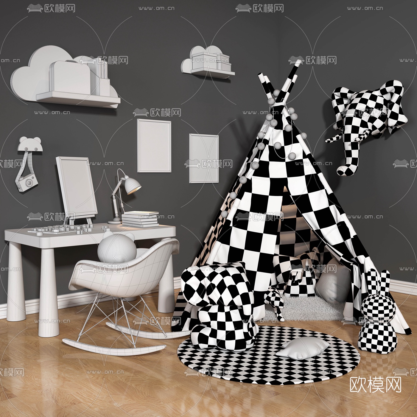 北欧儿童帐篷桌椅3d模型