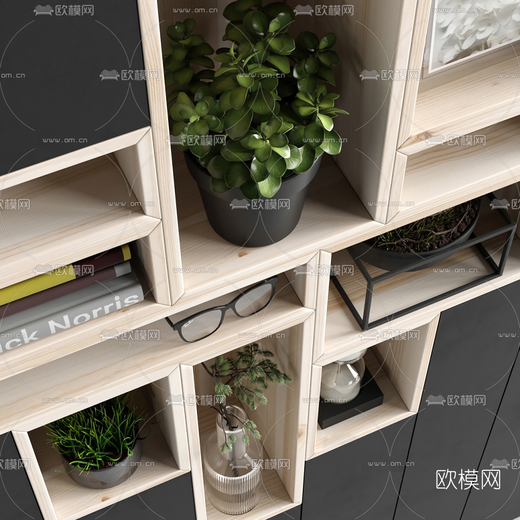 北欧原木装饰柜3d模型下载（渲染图3）