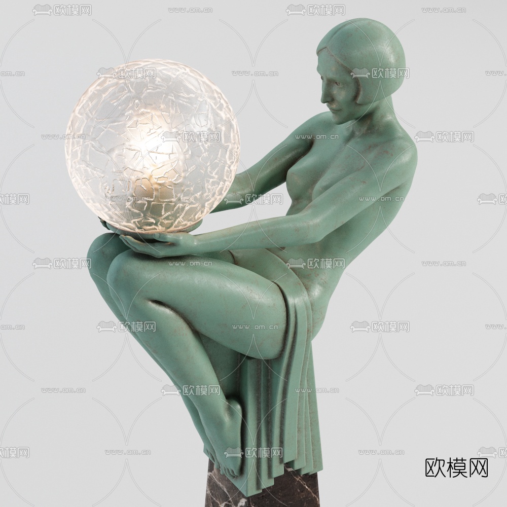 现代人物雕塑圆灯装饰灯3d模型下载（渲染图3）