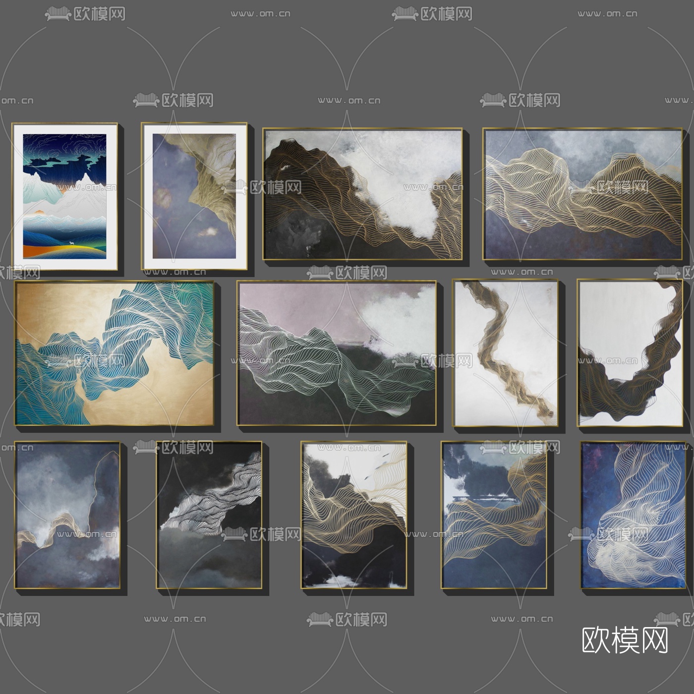新中式水墨装饰画su模型