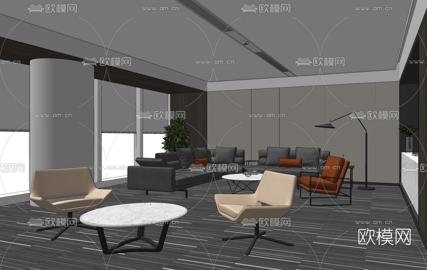 现代办公休息区su模型下载