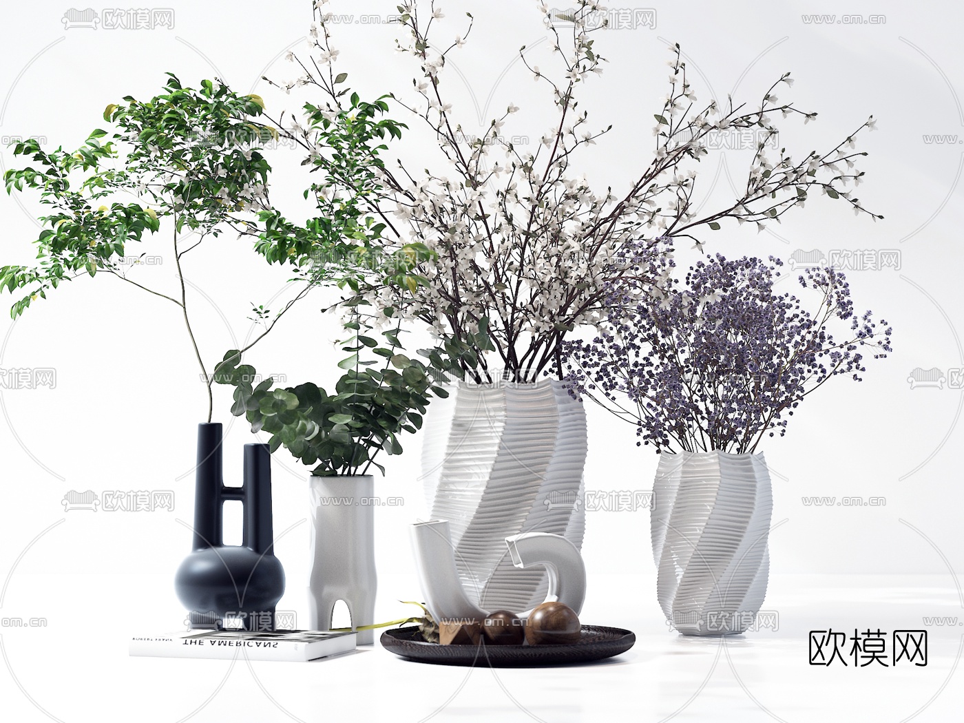 现代花瓶花卉饰品摆件3d模型下载（渲染图1）