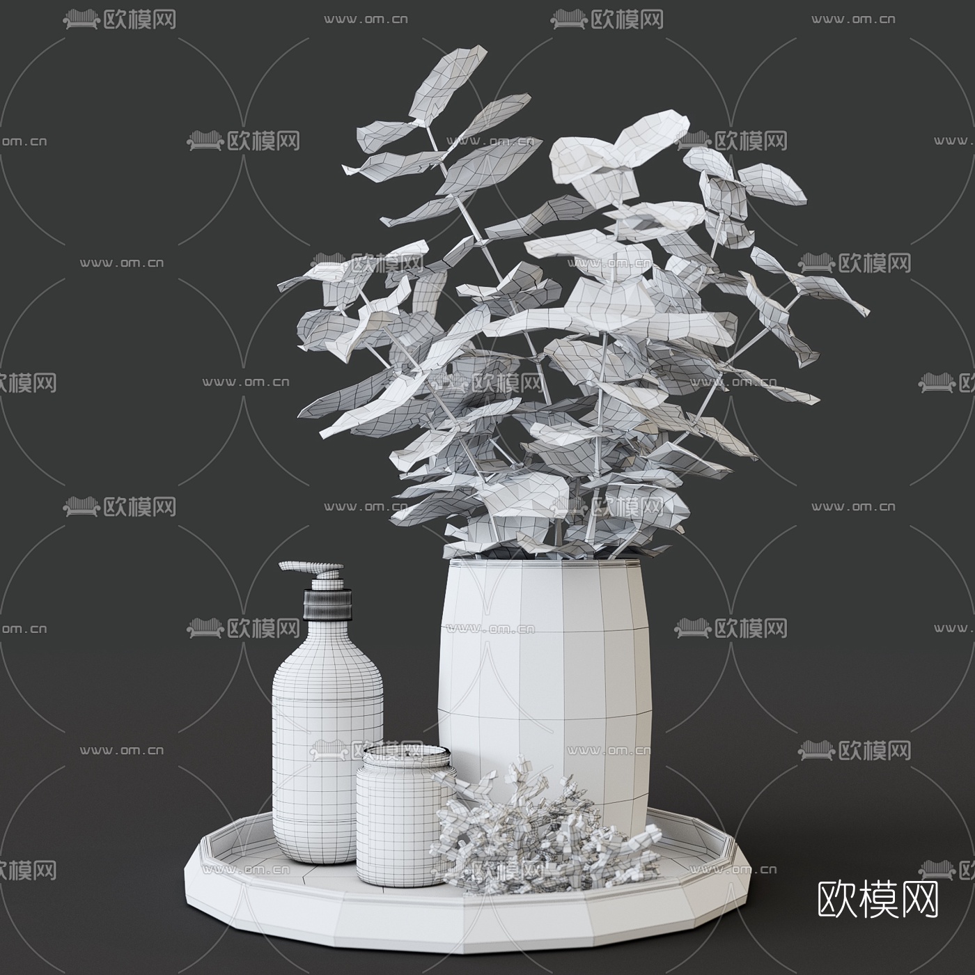 现代植物花瓶化妆品组合3d模型下载（渲染图2）