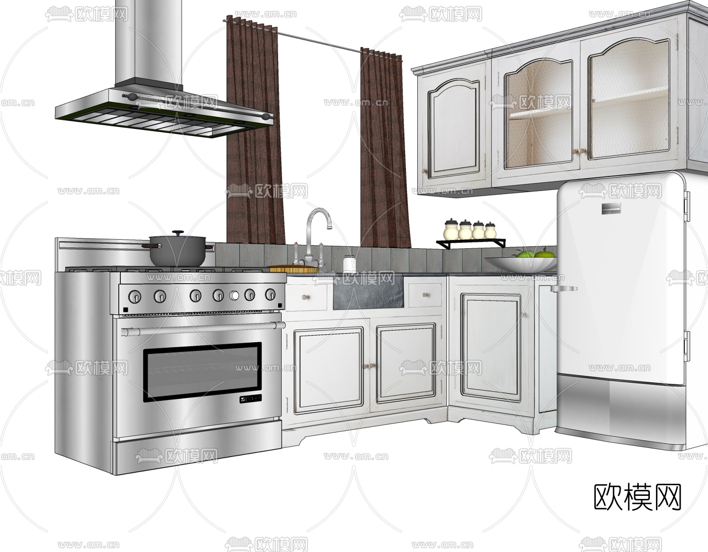 美式橱柜免费su模型下载