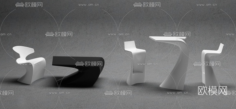 现代简约休闲桌椅3d模型下载