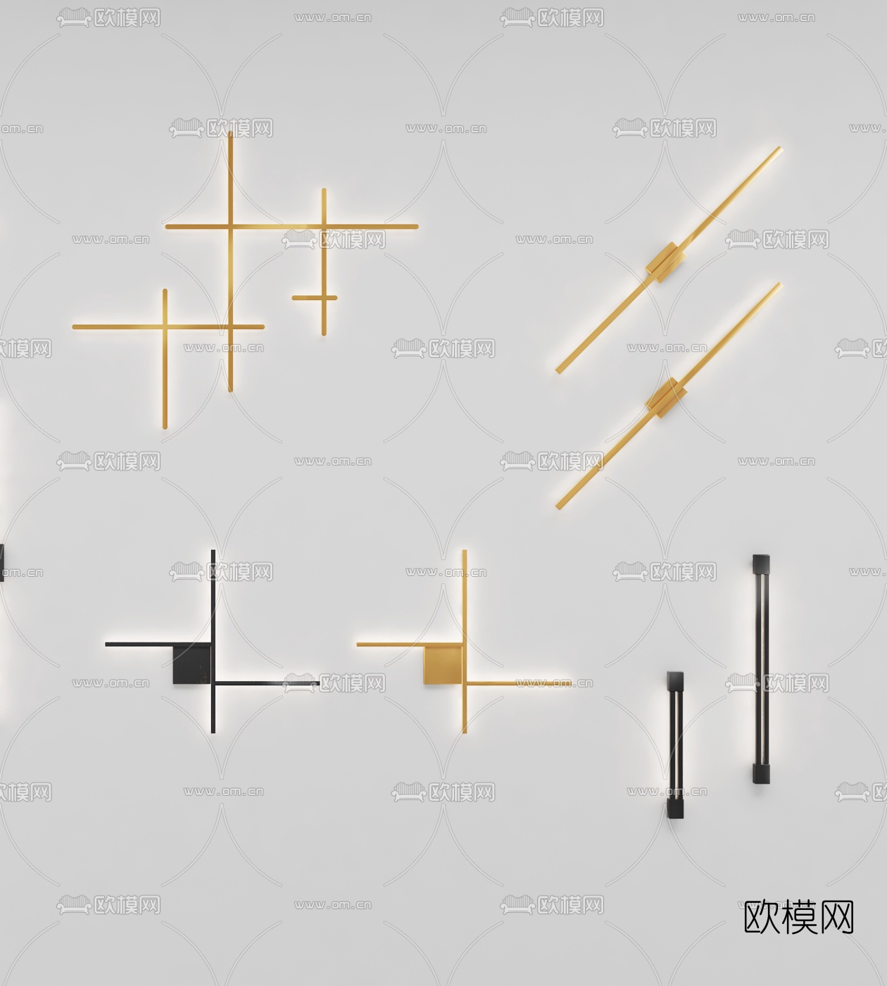现代金属线条壁灯组合3d模型