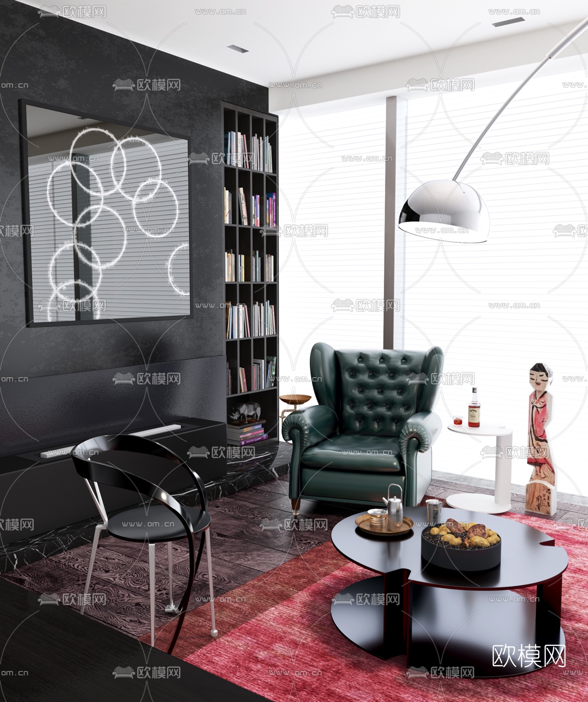 池陈平设计 现代皮革单人沙发3d模型下载