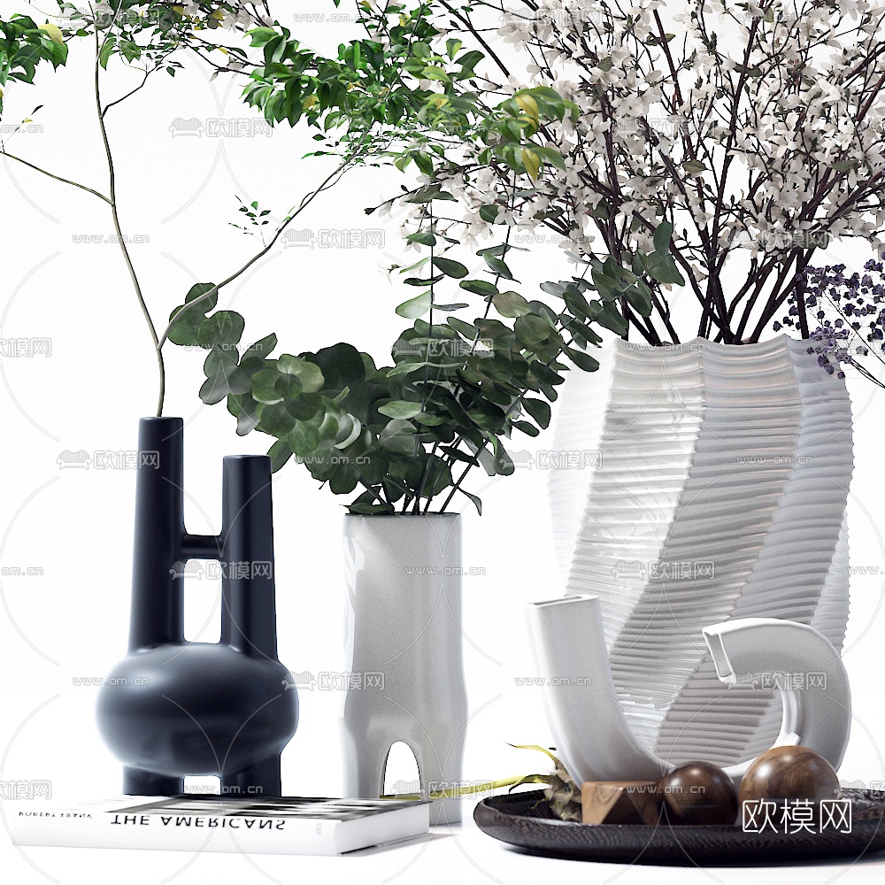 现代花瓶花卉饰品摆件3d模型下载（渲染图2）