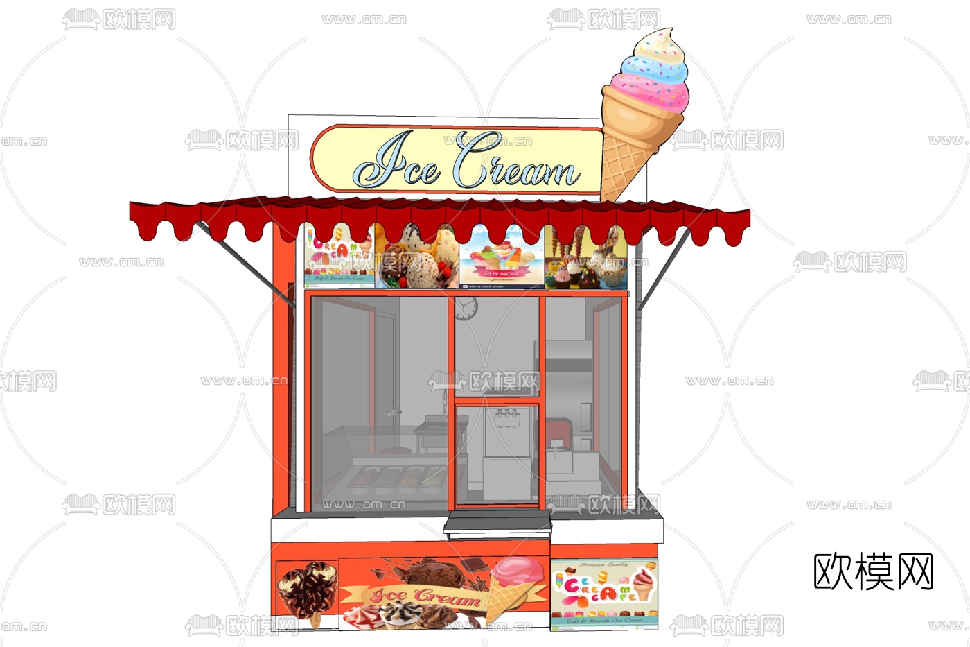 现代奶茶店免费su模型下载