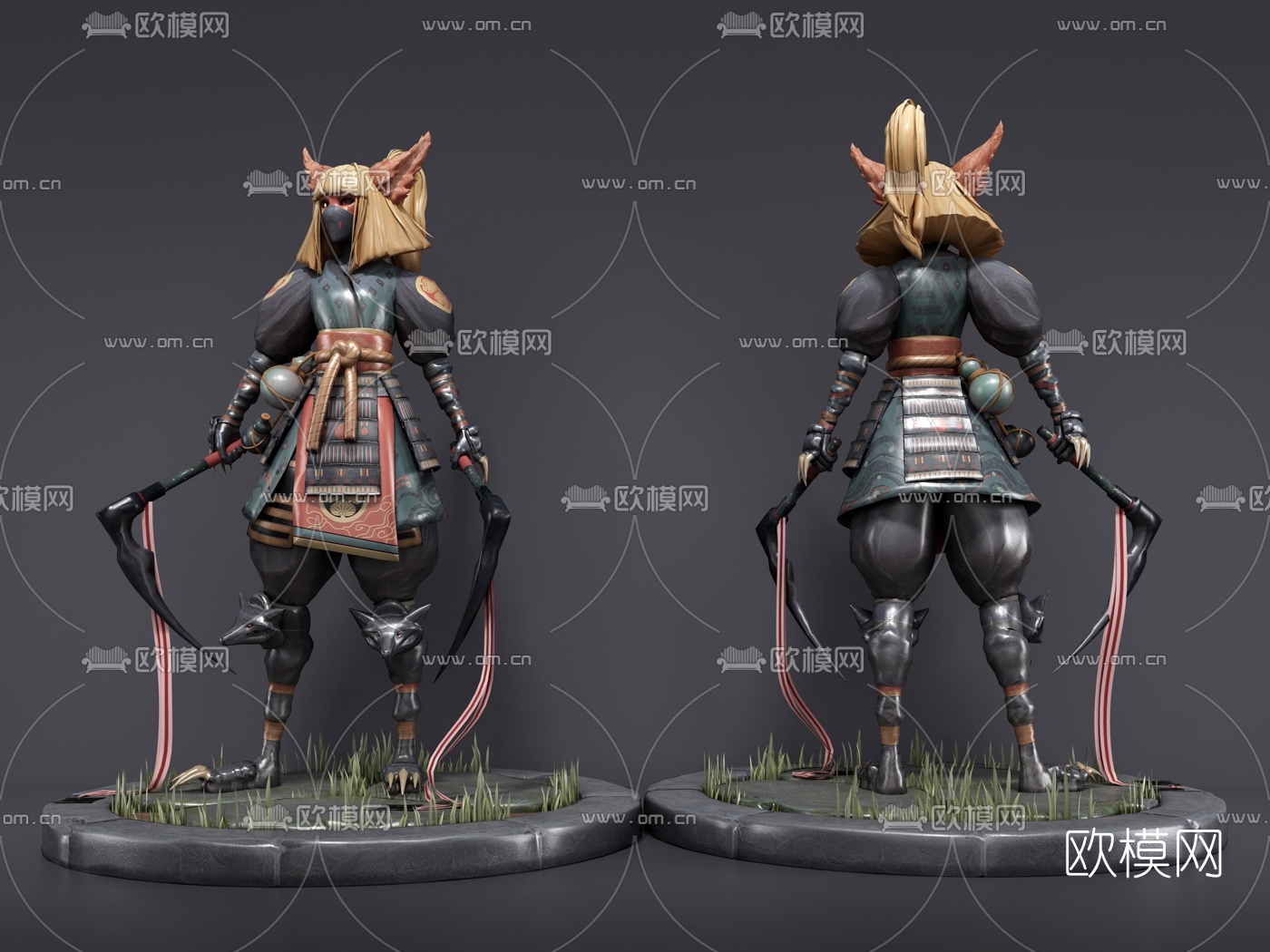 日式狐狸形象女孩刺客游戏角色3d模型