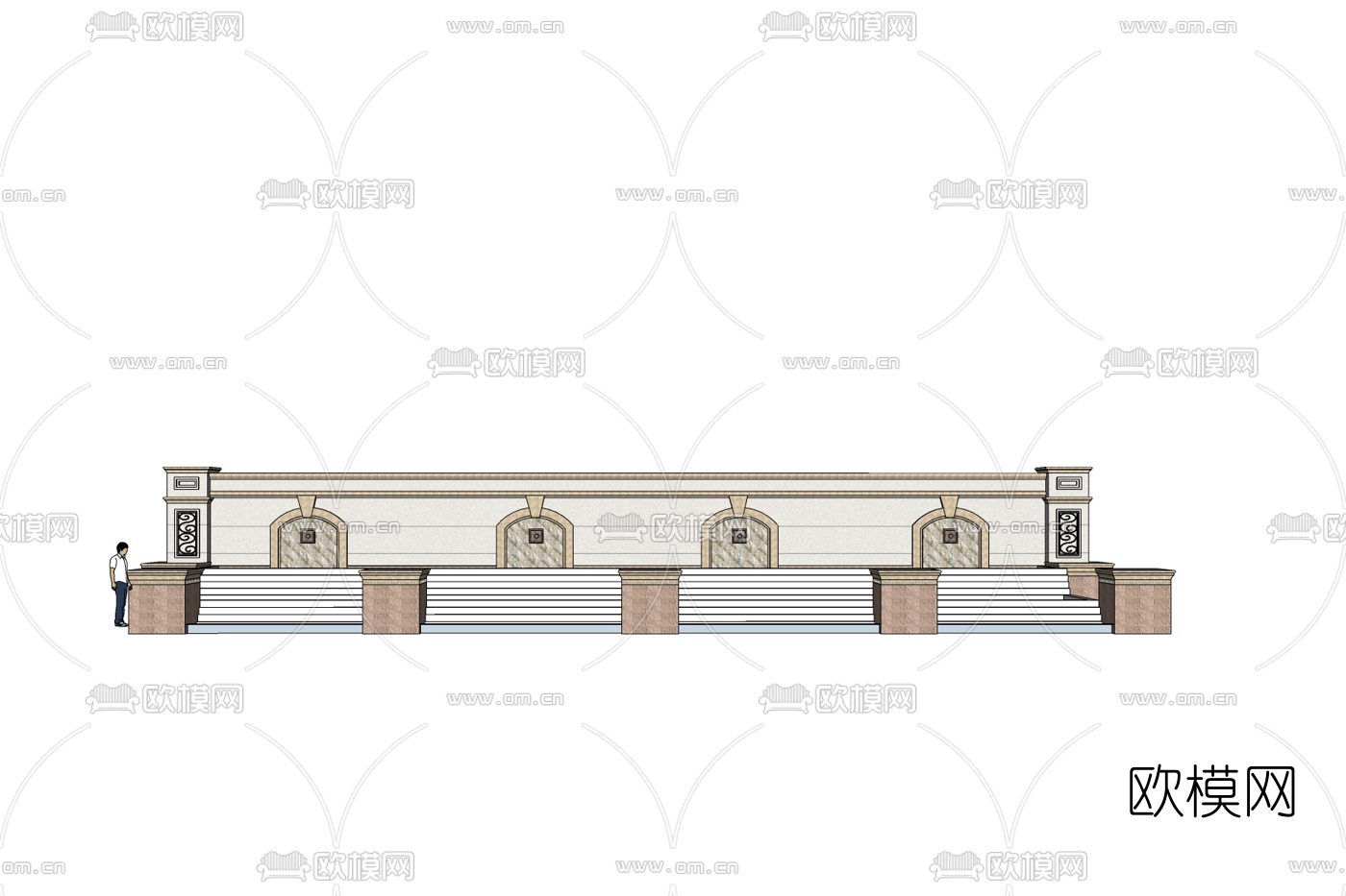 欧式景观墙免费su模型下载