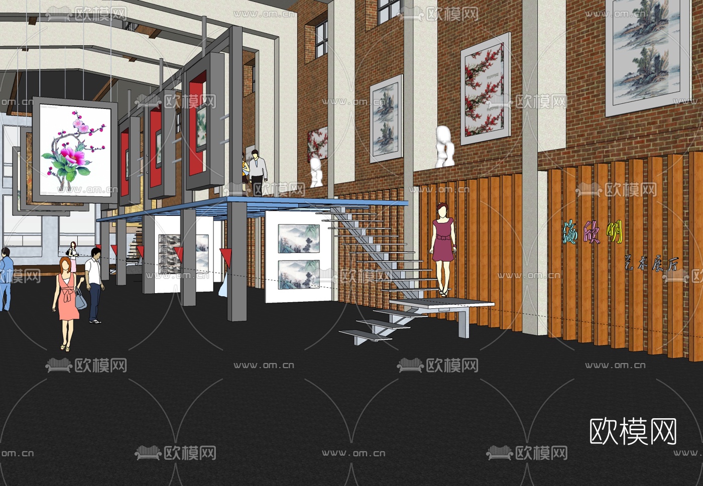 现代艺术展厅免费su模型下载