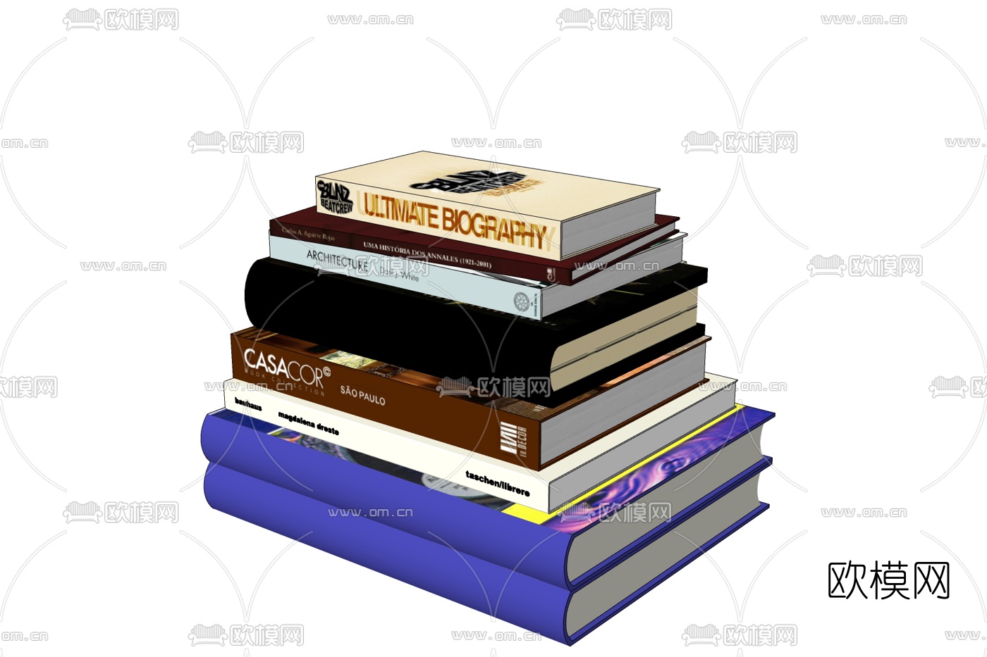 现代书籍组合免费su模型下载