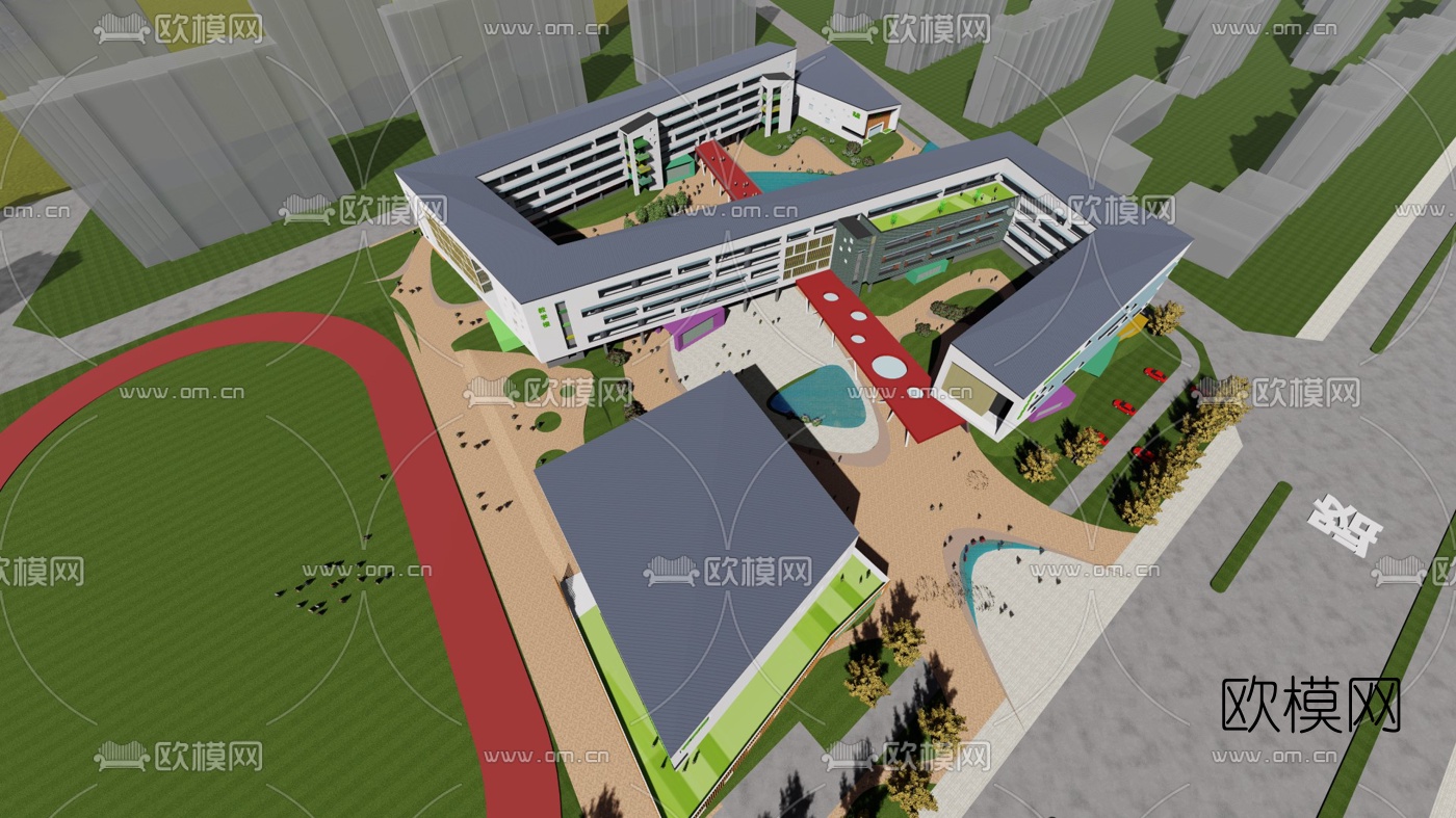 现代学校规划su模型下载（渲染图3）