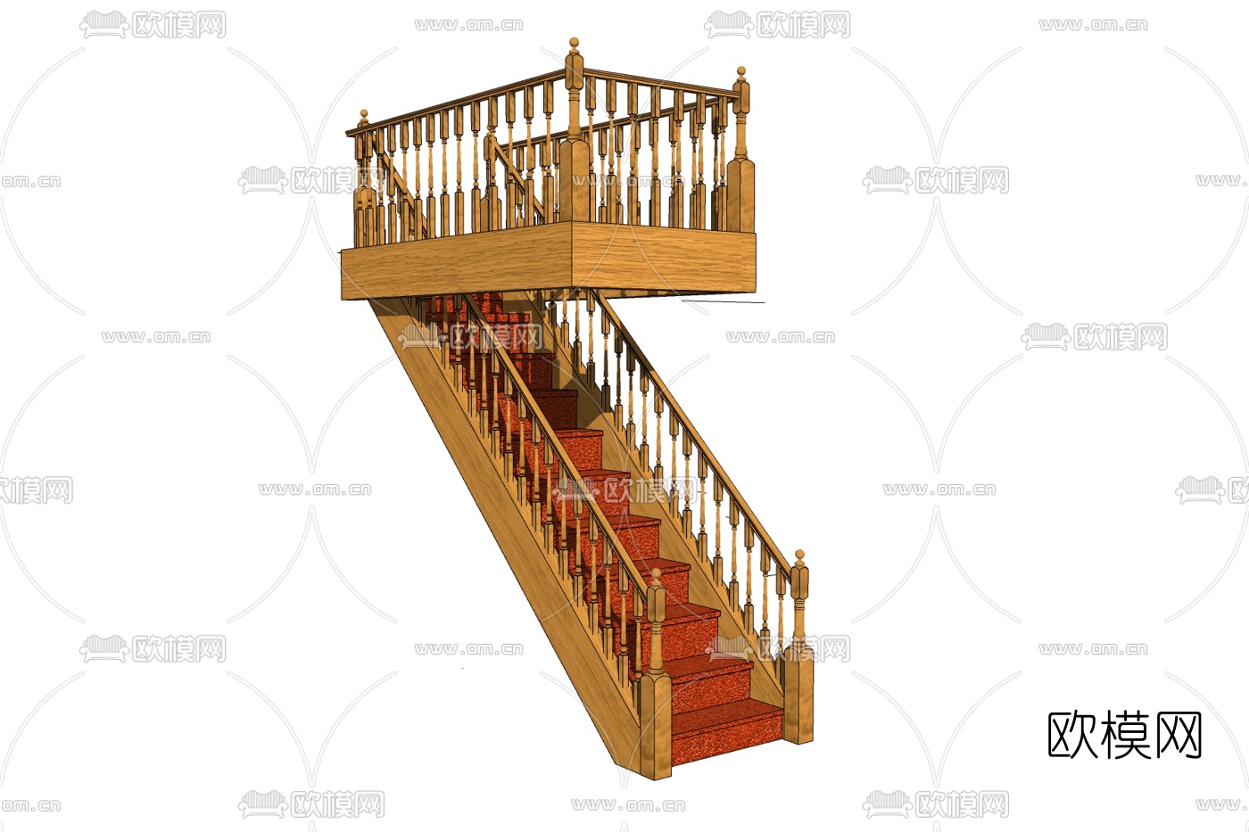 现代实木楼梯免费su模型下载