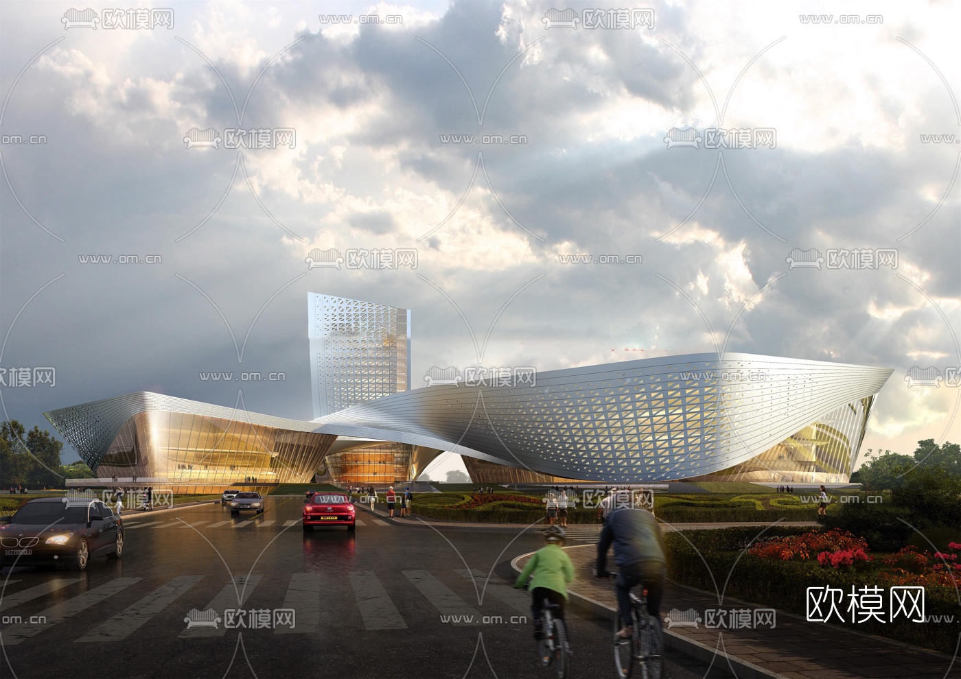 现代商业楼外观su模型下载（渲染图1）