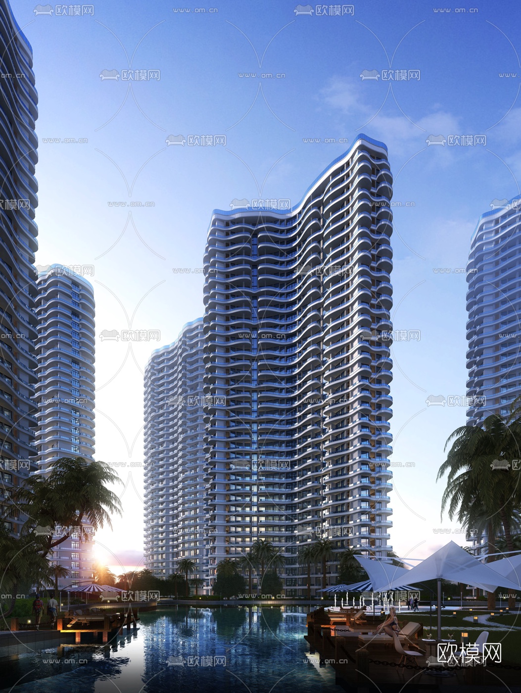 现代高层住宅建筑外观3d模型下载