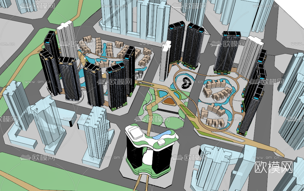 现代高层办公楼su模型下载（渲染图3）