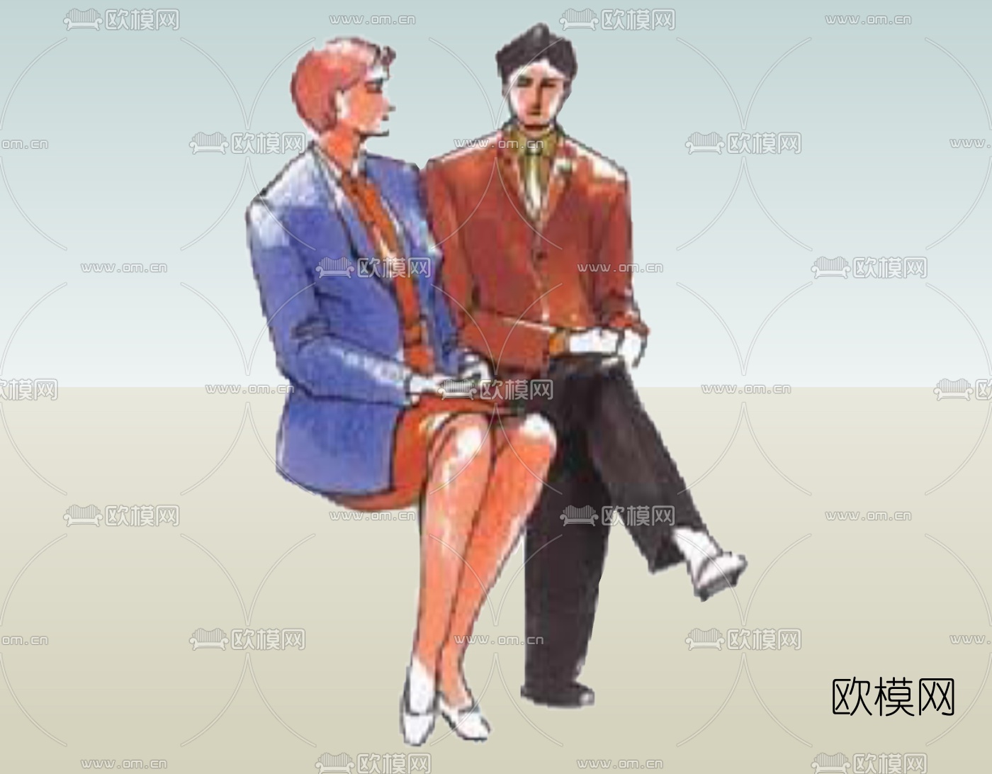 现代2d手绘人物组件免费su模型下载