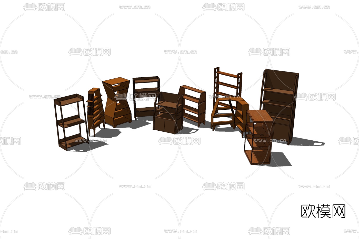 现代实木书架免费su模型下载