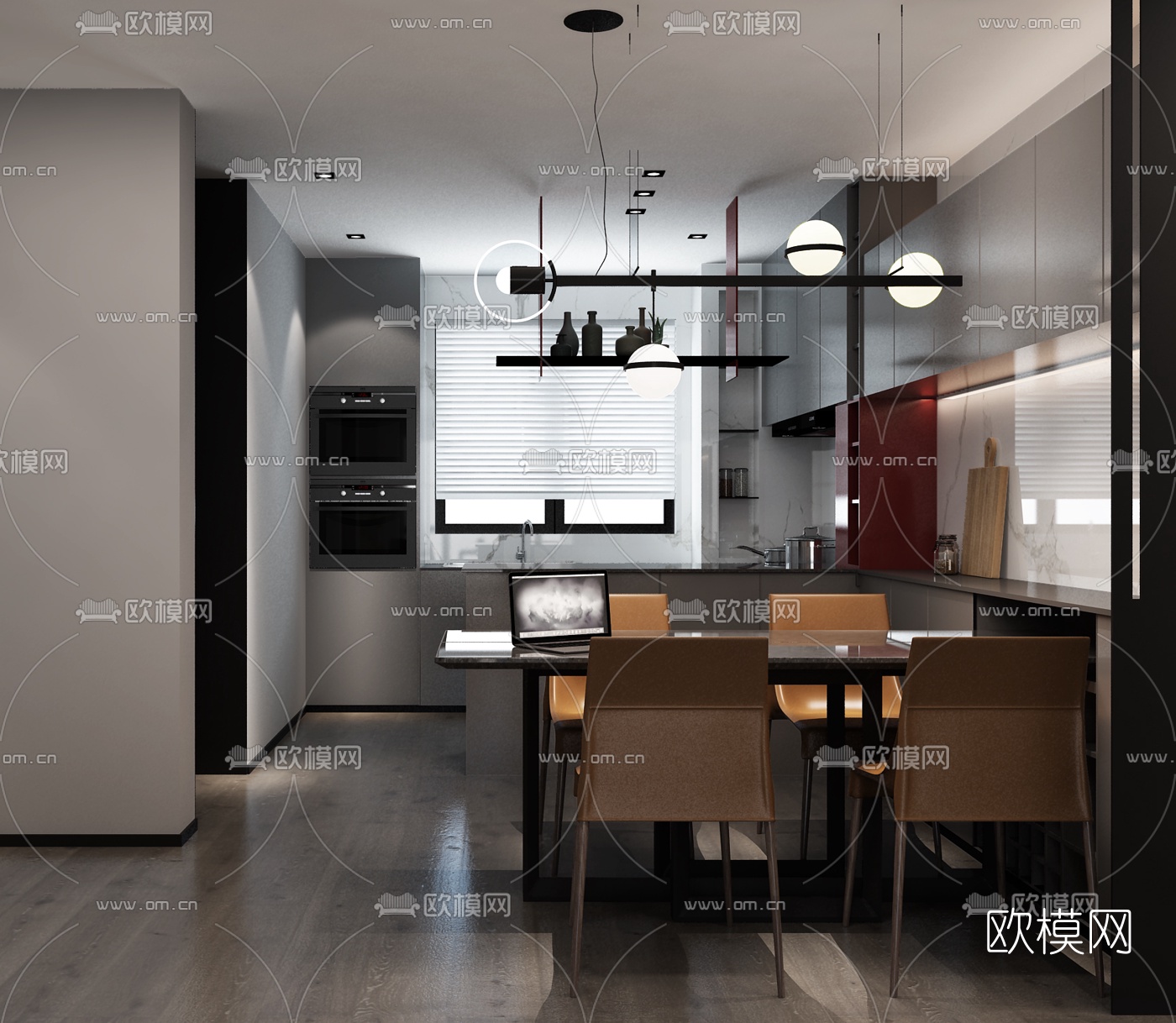 现代客厅餐厅厨房3d模型