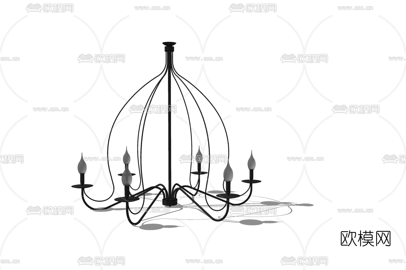 工业风金属烛台吊灯免费su模型下载
