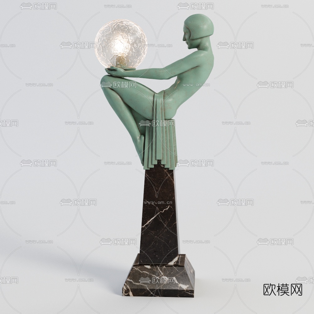 现代人物雕塑圆灯装饰灯3d模型下载（渲染图1）