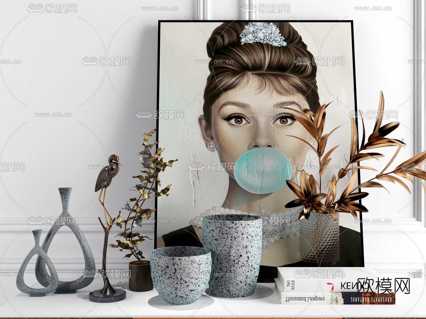 现代挂画花瓶饰品摆件3d模型