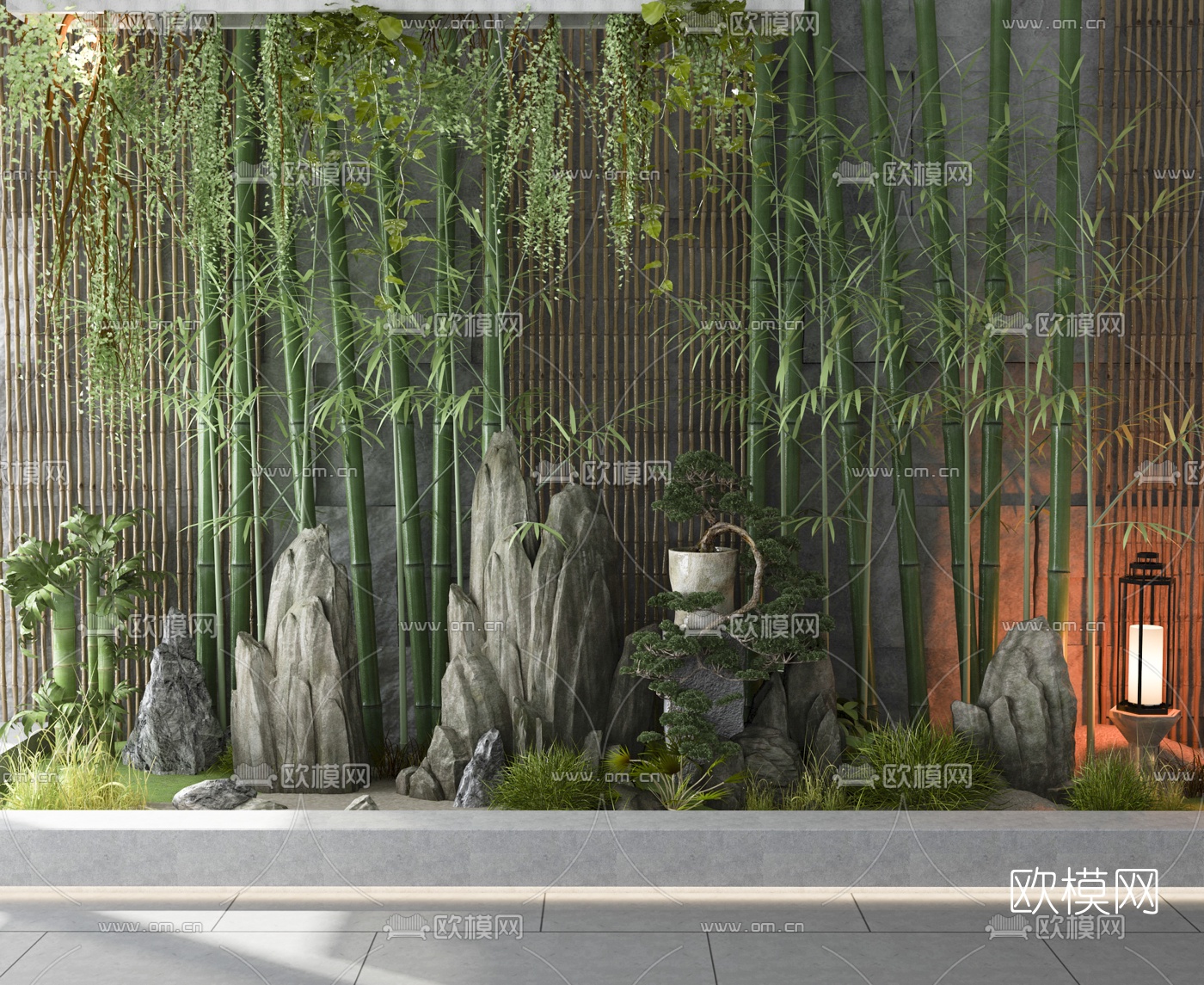 新中式竹子假山园艺小品3d模型下载