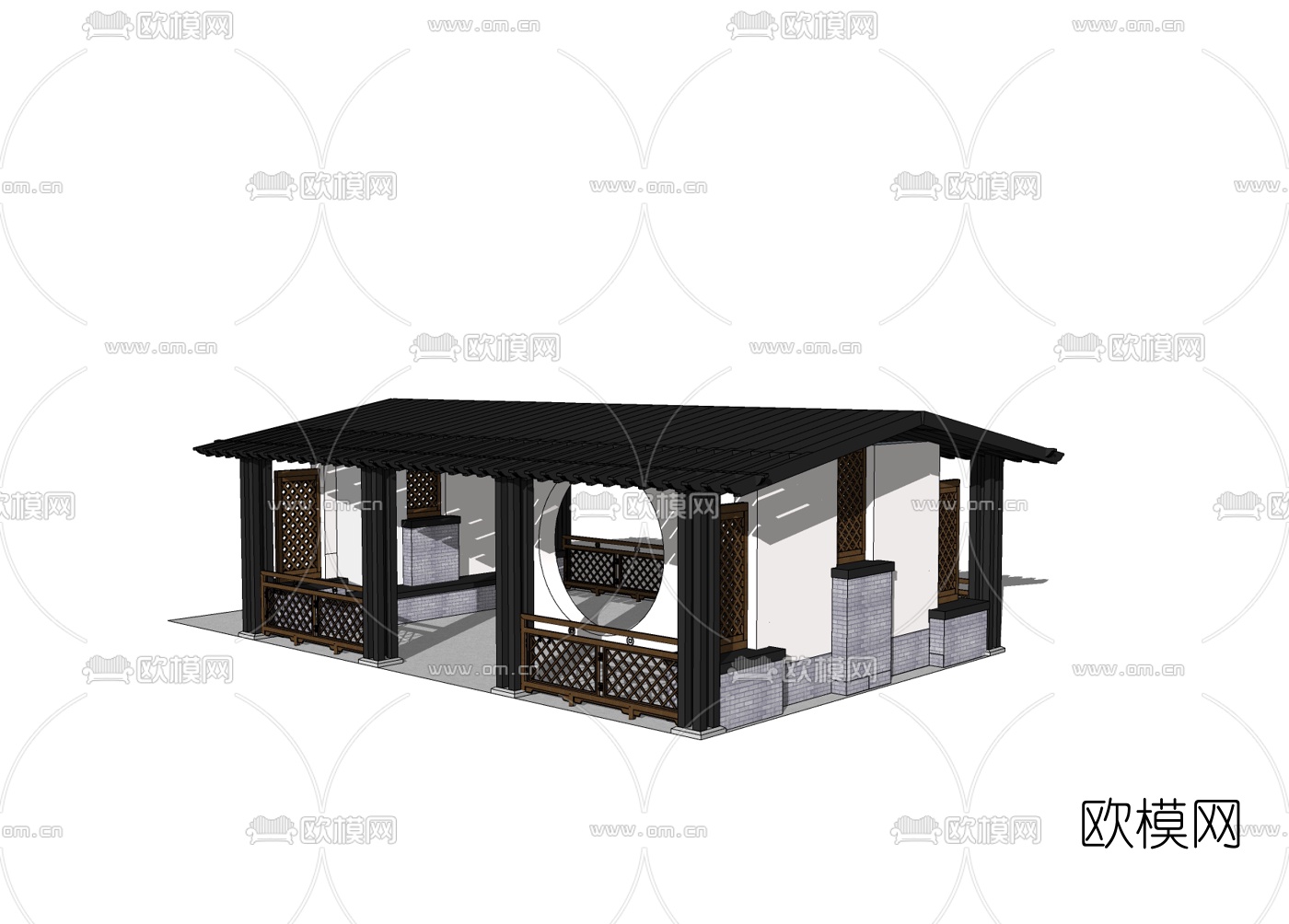 中式廊架亭子免费su模型下载