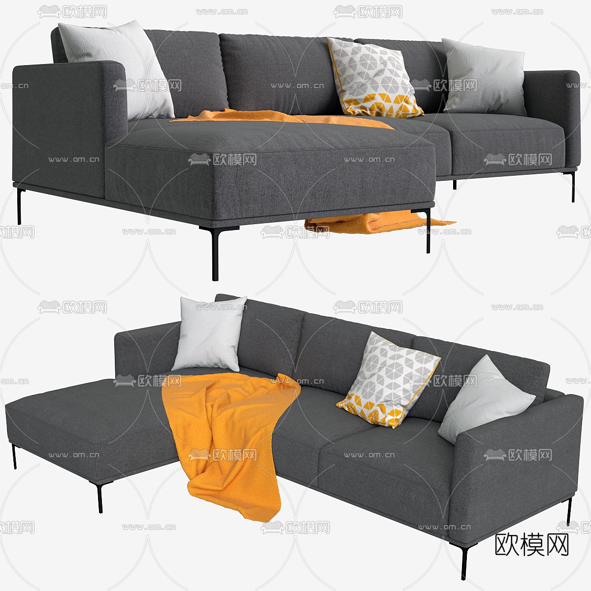 现代布艺转角沙发3d模型