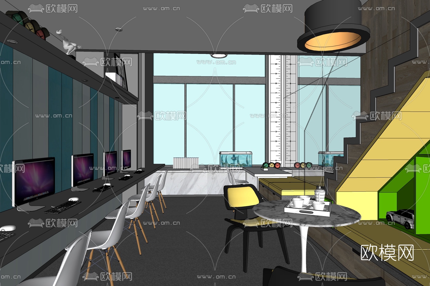 现代办公区免费su模型下载
