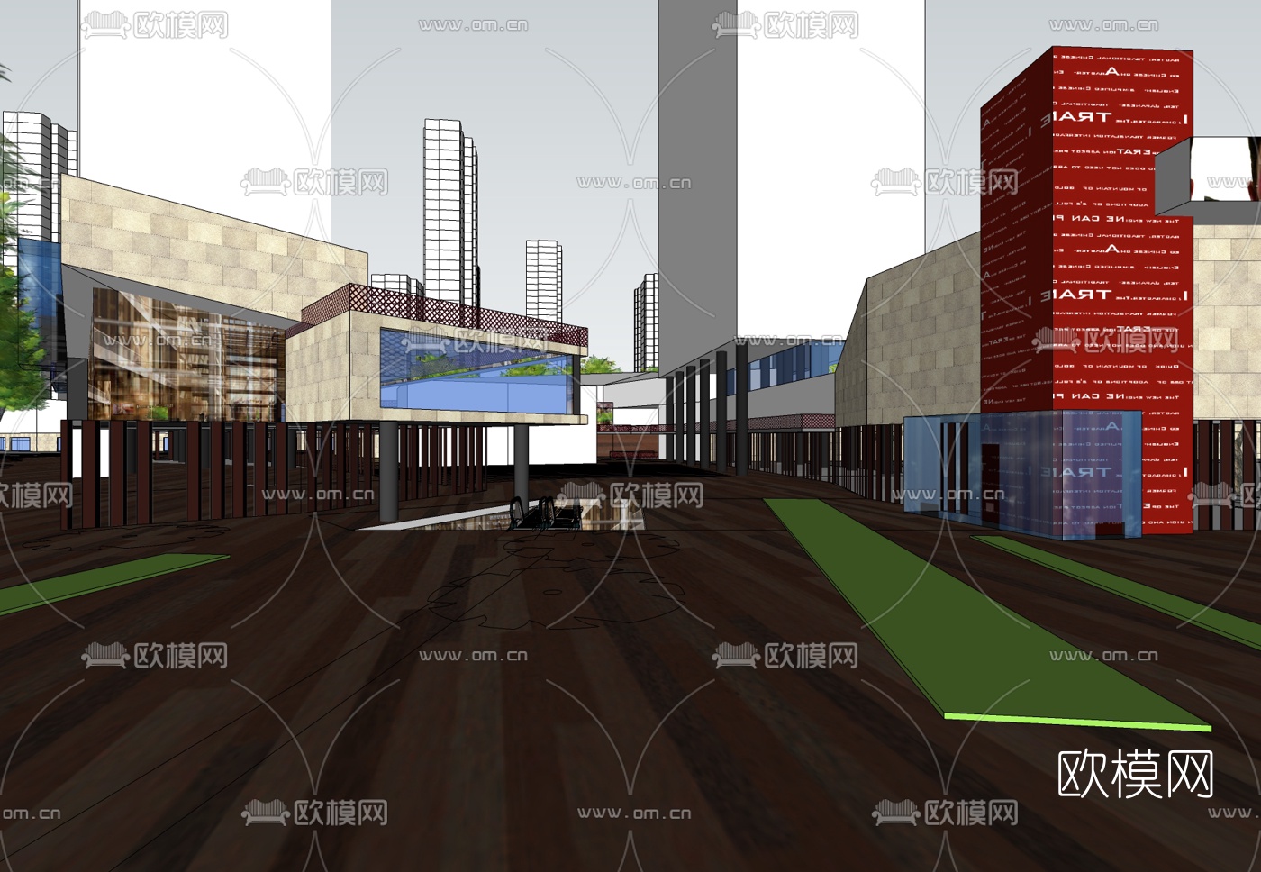 现代商业街局部免费su模型下载_ID10459168_sketchup模型下载-欧模网