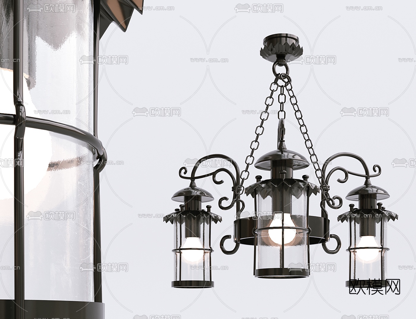 工业风多头吊灯3d模型