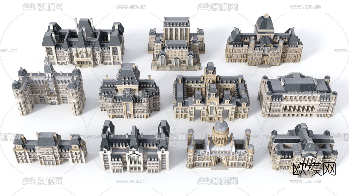 欧美建筑组合3d模型下载（渲染图1）