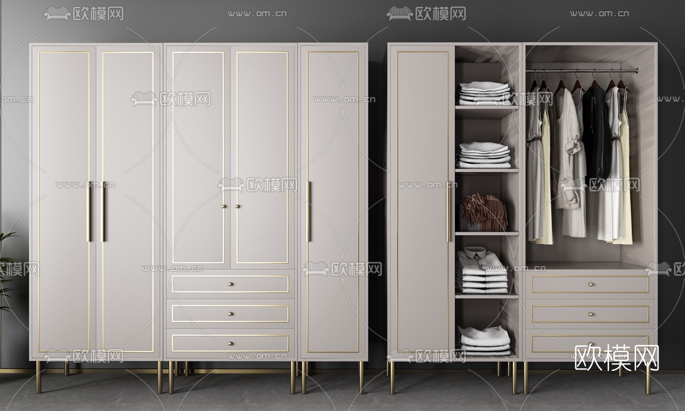 现代轻奢衣柜3d模型下载（渲染图3）