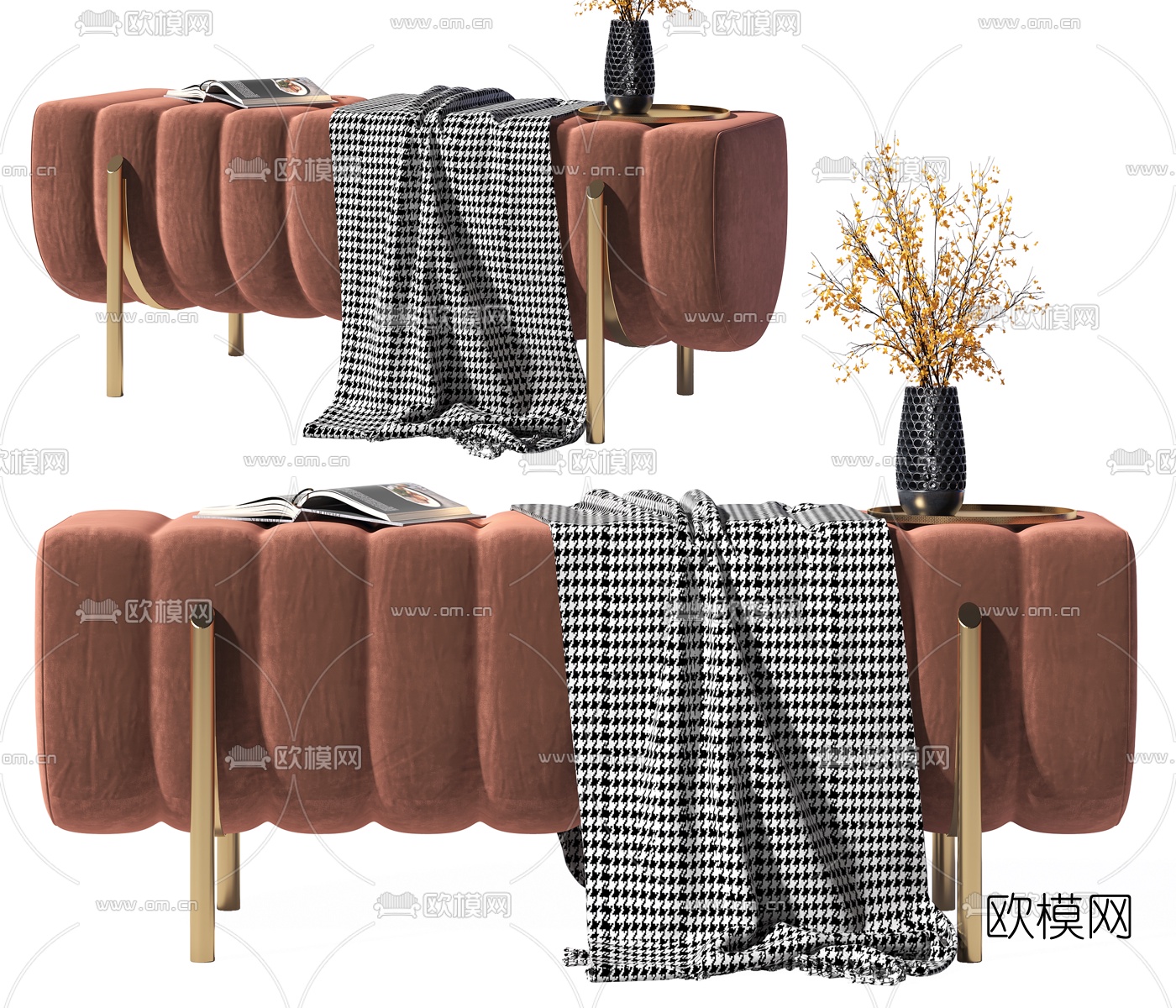 现代布艺床尾凳3d模型下载（渲染图2）