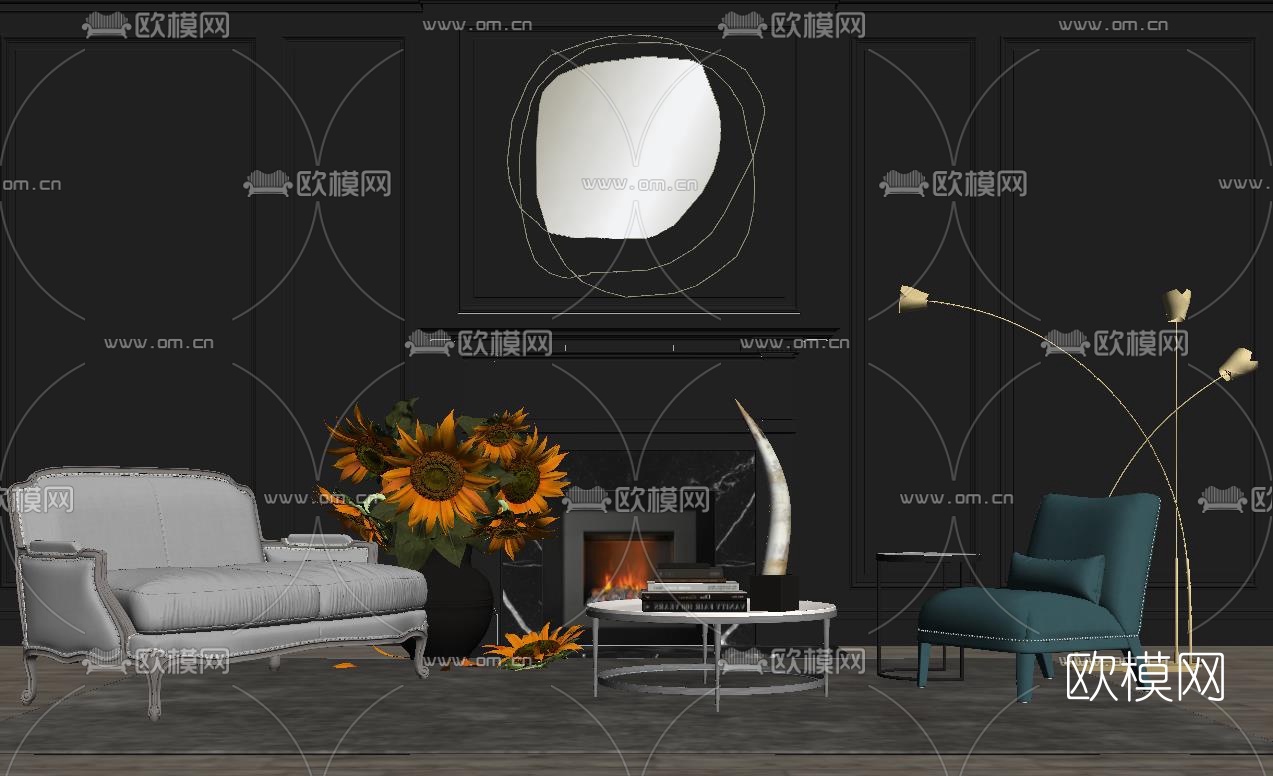 简欧布艺休闲沙发组合su模型下载