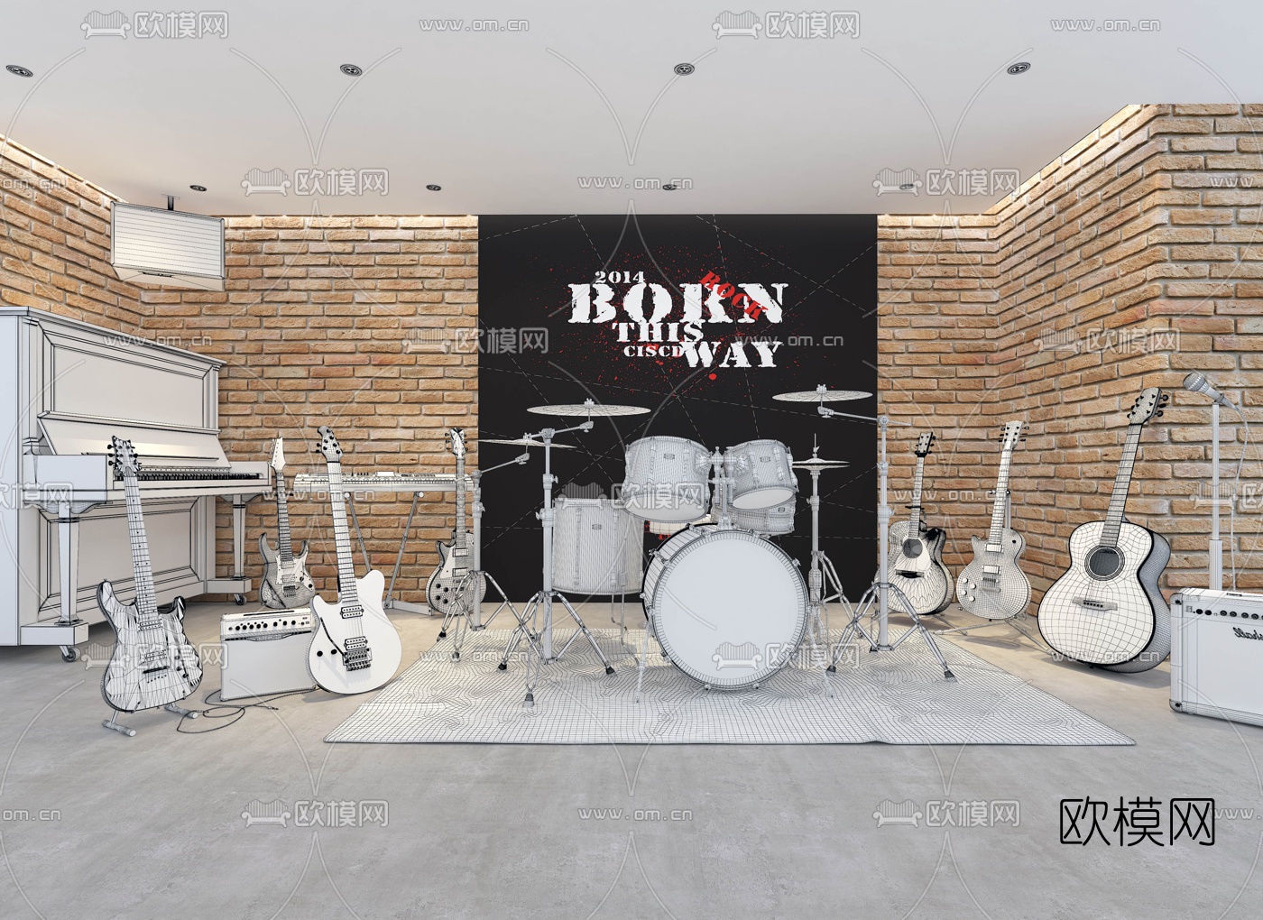现代吉他架子鼓钢琴3d模型下载（渲染图5）