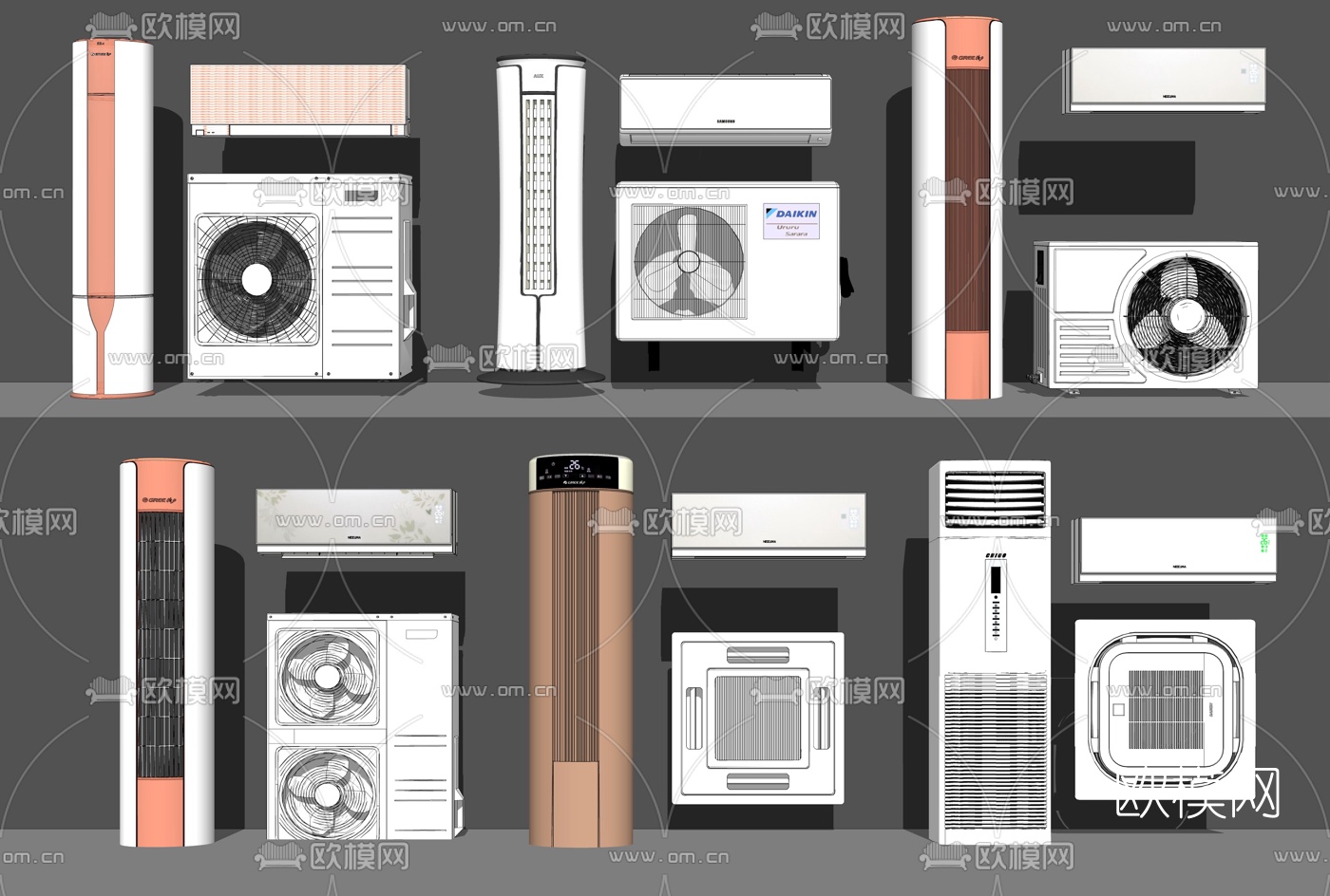 现代空调柜机外机su模型下载