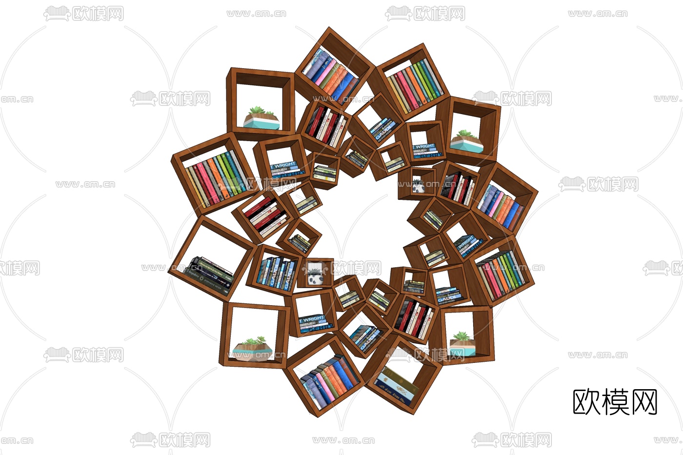 现代实木书柜免费su模型下载