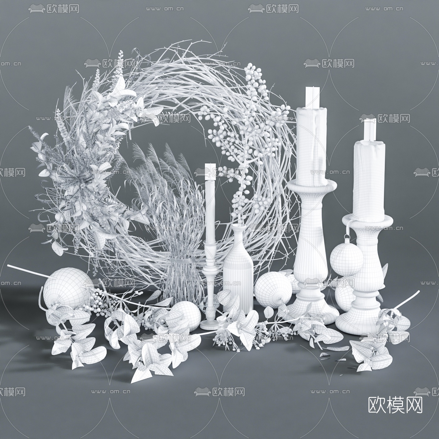 北欧绿植花圈烛台灯3d模型
