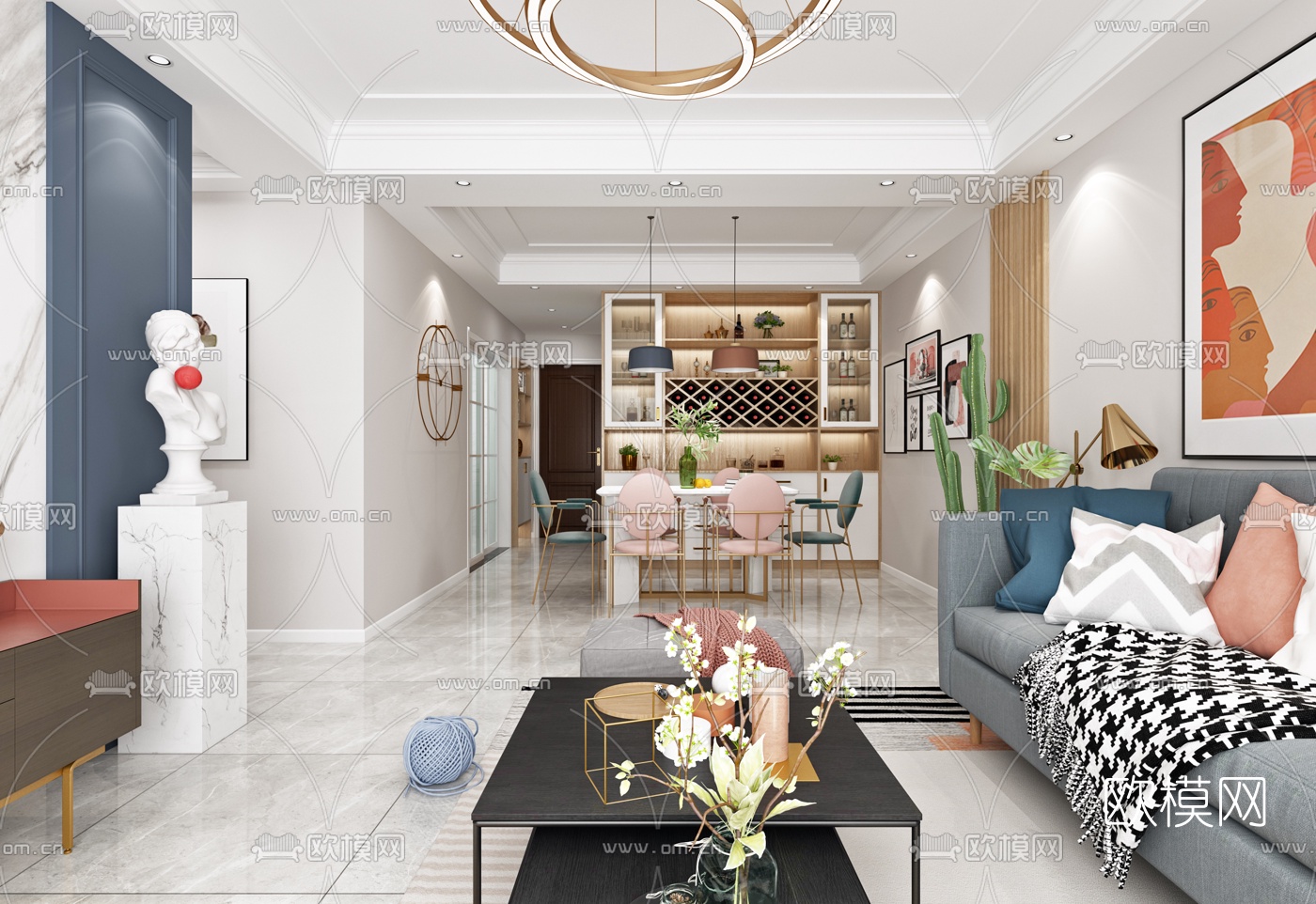 北欧客厅餐厅3d模型下载（渲染图3）