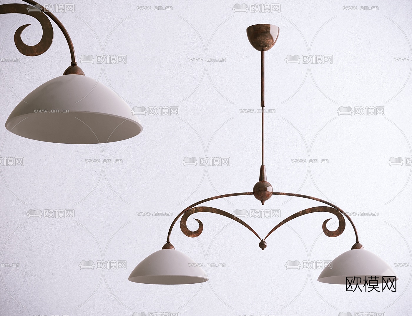 简欧金属双头吊灯3d模型下载