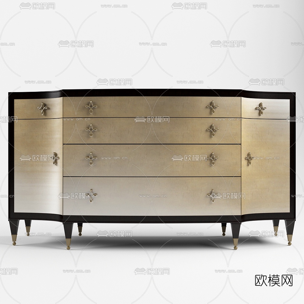 简欧轻奢边柜免费3d模型下载（渲染图1）