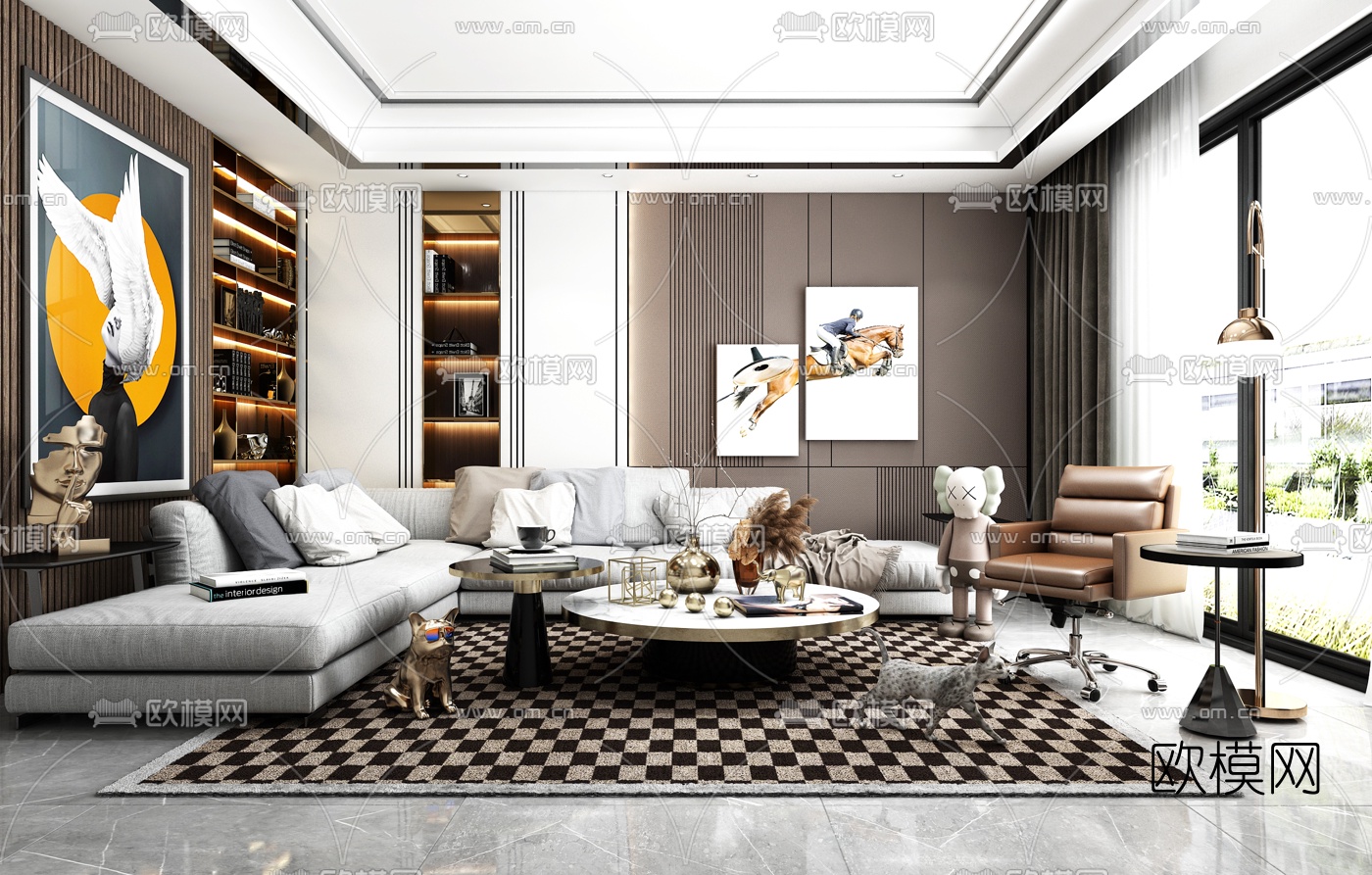 现代布艺组合沙发3d模型下载