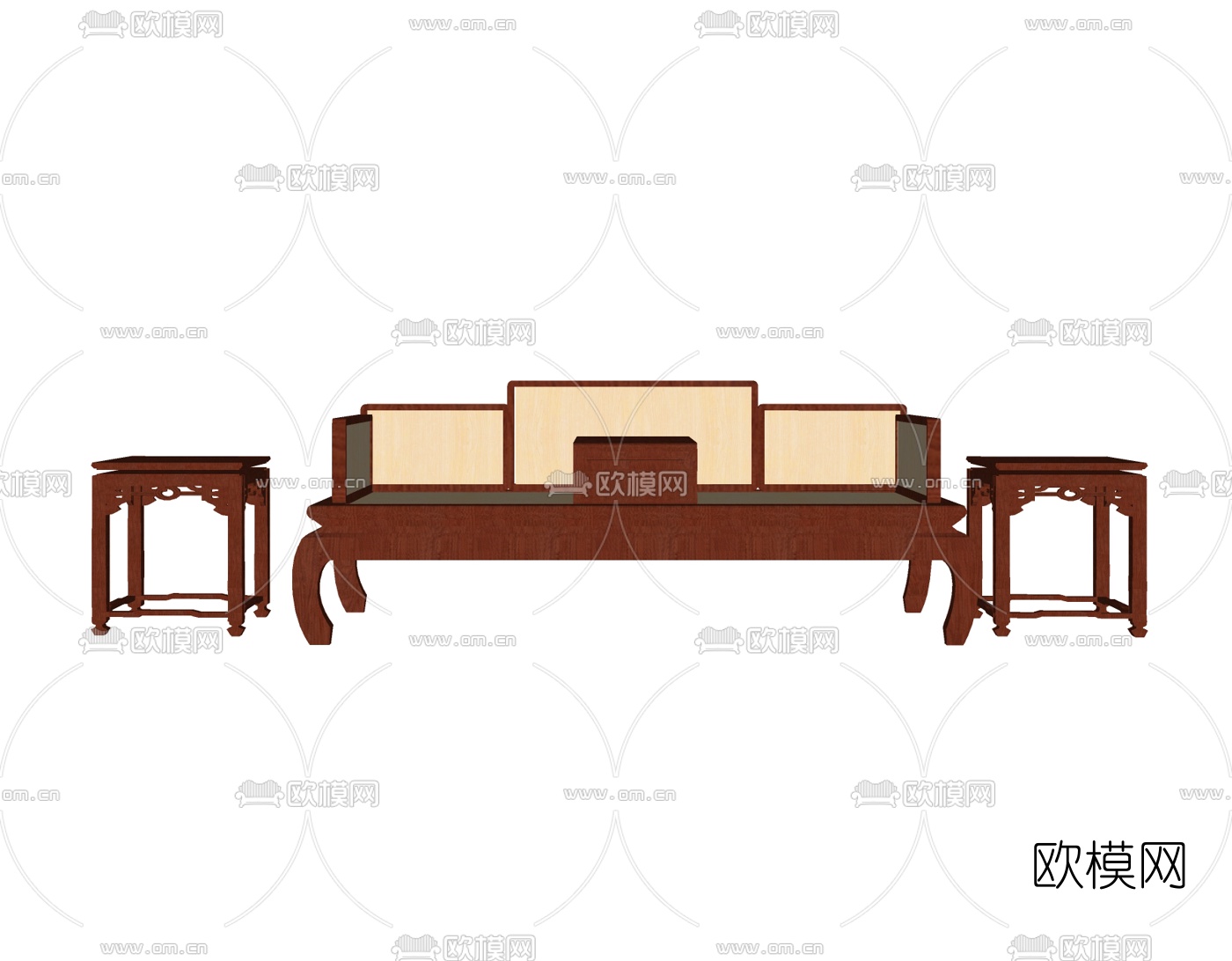 中式实木罗汉床免费su模型下载